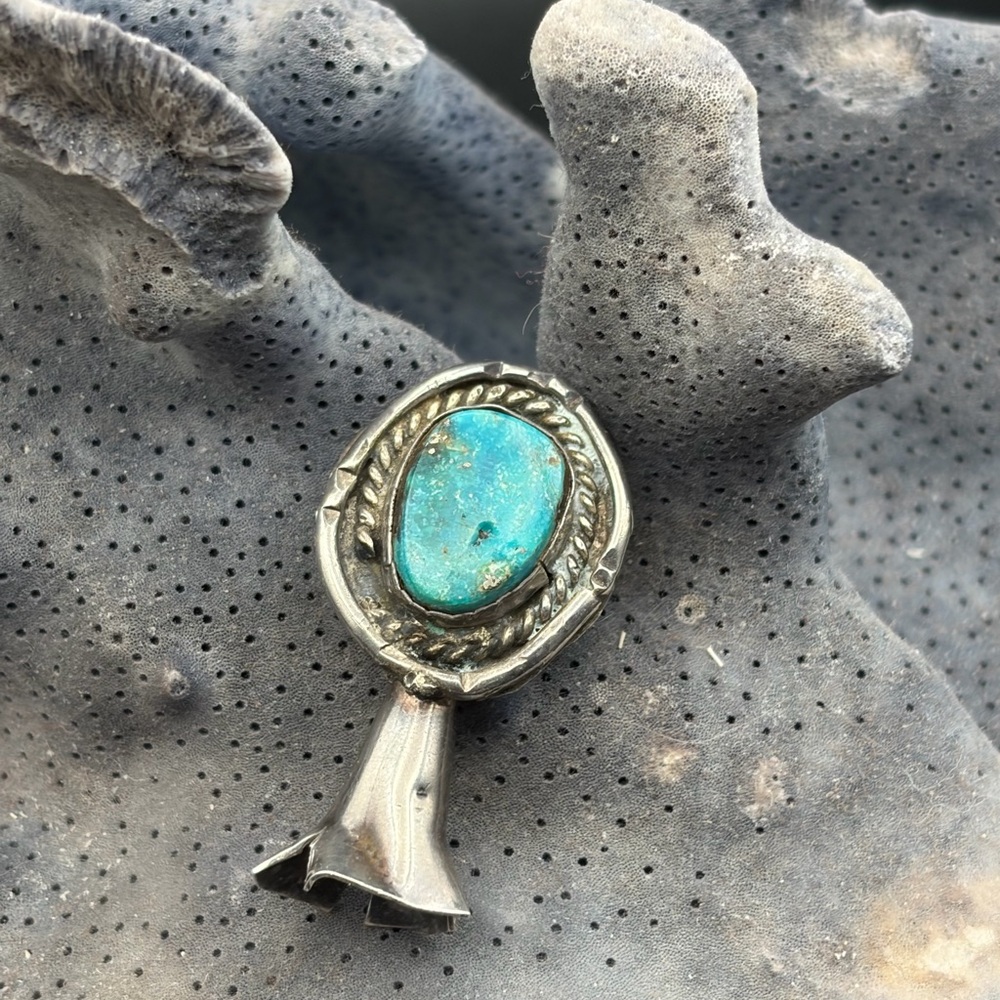 Authentic Squash Blossom Silver Turquoise Pendant